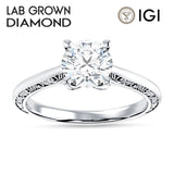 14K Gold IGI Certified Round 1 Carat Lab Grown Diamond Art Deco Filigree Solitaire Ring
