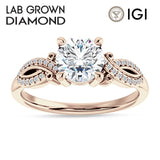 10K Gold IGI Certified Round 3 Carat Lab Grown Diamond Art Deco Cluster Twisted Ring
