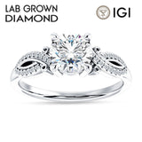 10K Gold IGI Certified Round 3 Carat Lab Grown Diamond Art Deco Cluster Twisted Ring