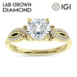 10K Gold IGI Certified Round 1 Carat Lab Grown Diamond Art Deco Cluster Twisted Ring