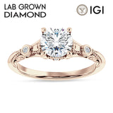 IGI Certified Round 3 Carat Lab Grown Diamond Art Deco Split Shank Beaded Ring