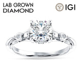 IGI Certified Round 3 Carat Lab Grown Diamond Art Deco Split Shank Beaded Ring
