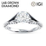 IGI Certified Round 3 Carat Lab Grown Diamond Art Deco Split Shank Solitaire Ring