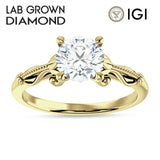IGI Certified Round 2 Carat Lab Grown Diamond Art Deco Beaded Filigree Solitaire Ring