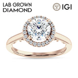 10K Gold IGI Certified Round 2 Carat Lab Grown Diamond Art Deco Filigree Cluster Halo Ring