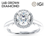 18K Gold IGI Certified Round 3 Carat Lab Grown Diamond Art Deco Filigree Cluster Halo Ring