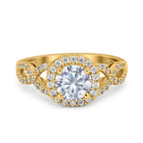 Round Halo Cubic Zirconia Infinity Twisted Ring 925 Sterling Silver