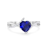 Twisted Heart Shank Promise Ring Simulated Blue Sapphire CZ 925 Sterling Silver