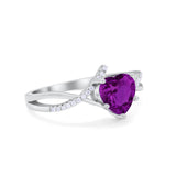 Twisted Heart Shank Promise Ring Simulated Amethyst CZ 925 Sterling Silver