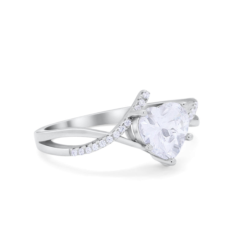 Twisted Heart Shank Promise Ring Simulated Cubic Zirconia 925 Sterling Silver