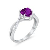 Twisted Heart Shank Promise Ring Simulated Amethyst CZ 925 Sterling Silver