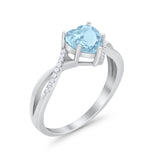 Twisted Heart Shank Promise Ring Simulated Aquamarine CZ 925 Sterling Silver