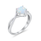 Twisted Heart Shank Promise Ring Lab Created White Opal 925 Sterling Silver