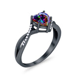 Twisted Heart Shank Promise Ring Black Tone, Simulated Rainbow CZ 925 Sterling Silver