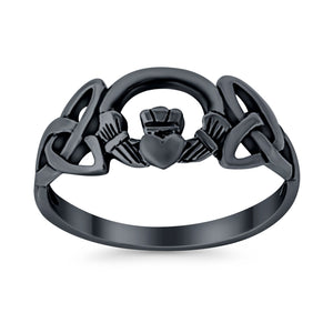 Claddagh Ring Rhodium Plated Plain Celtic Knot Ring 925 Sterling Silver