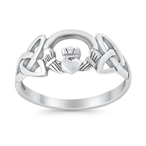 Claddagh Ring Rhodium Plated Plain Celtic Knot Ring 925 Sterling Silver
