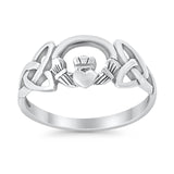 Claddagh Ring Rhodium Plated Plain Celtic Knot Ring 925 Sterling Silver