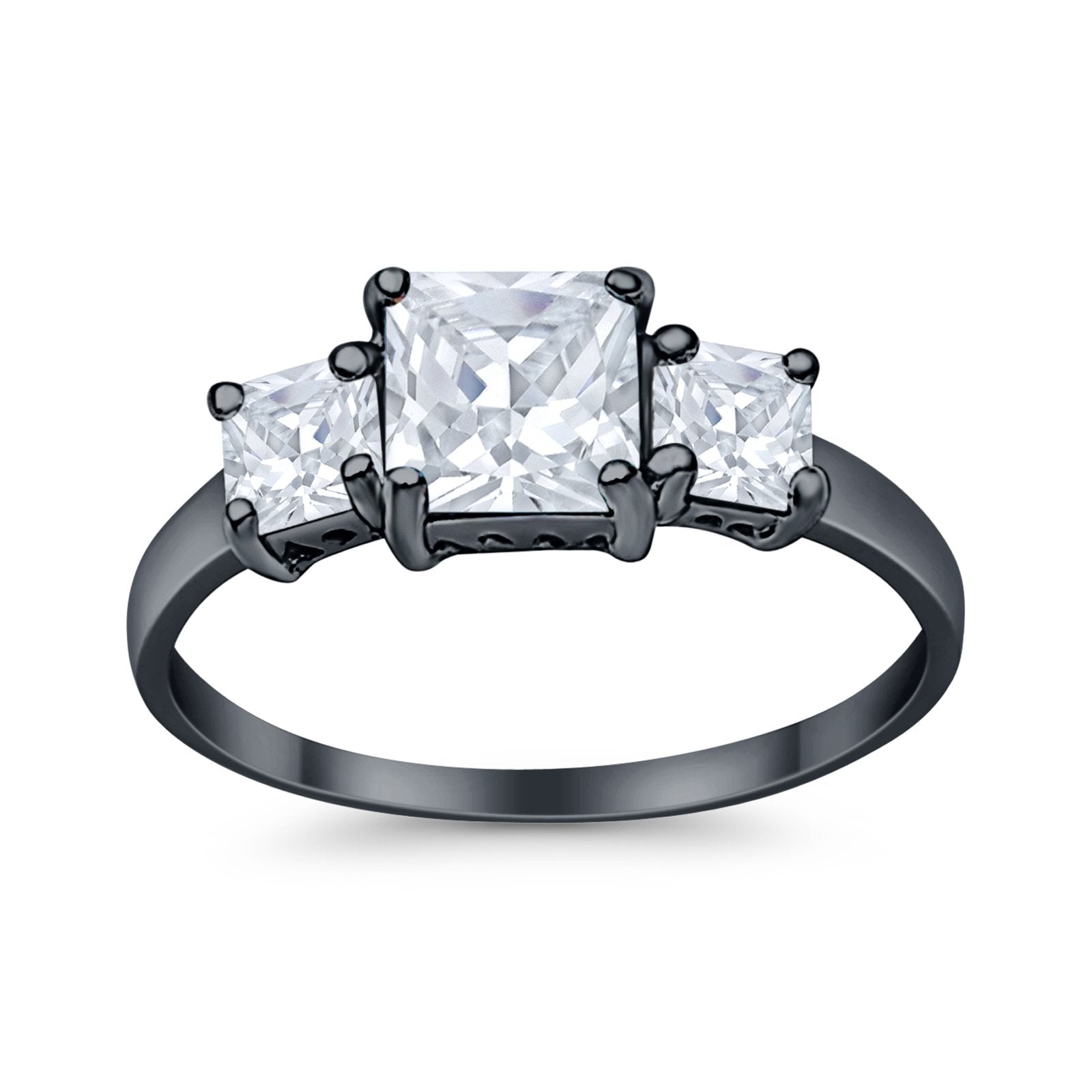 Princess Cut Engagement Ring Simulated Cubic Zirconia 925 Sterling Silver
