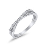 Crisscross X Ring Round Eternity Simulated Cubic Zirconia 925 Sterling Silver