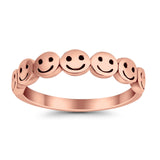 Smiley Face Band Plain Ring Round 925 Sterling Silver