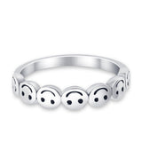 Smiley Face Band Plain Ring Round 925 Sterling Silver