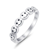 Smiley Face Band Plain Ring Round 925 Sterling Silver