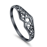 Pentagram Star Plain Ring Celtic Filigree Design 925 Sterling Silver