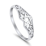 Pentagram Star Plain Ring Celtic Filigree Design 925 Sterling Silver