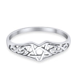 Pentagram Star Plain Ring Celtic Filigree Design 925 Sterling Silver
