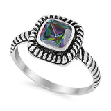 Cable Shank Design Wedding Ring Simulated Cubic Zirconia 925 Sterling Silver