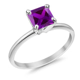 Solitaire Wedding Ring Princess Cut Simulated Cubic Zirconia 925 Sterling Silver