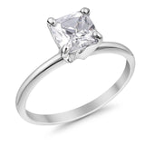 Solitaire Wedding Ring Princess Cut Simulated Cubic Zirconia 925 Sterling Silver