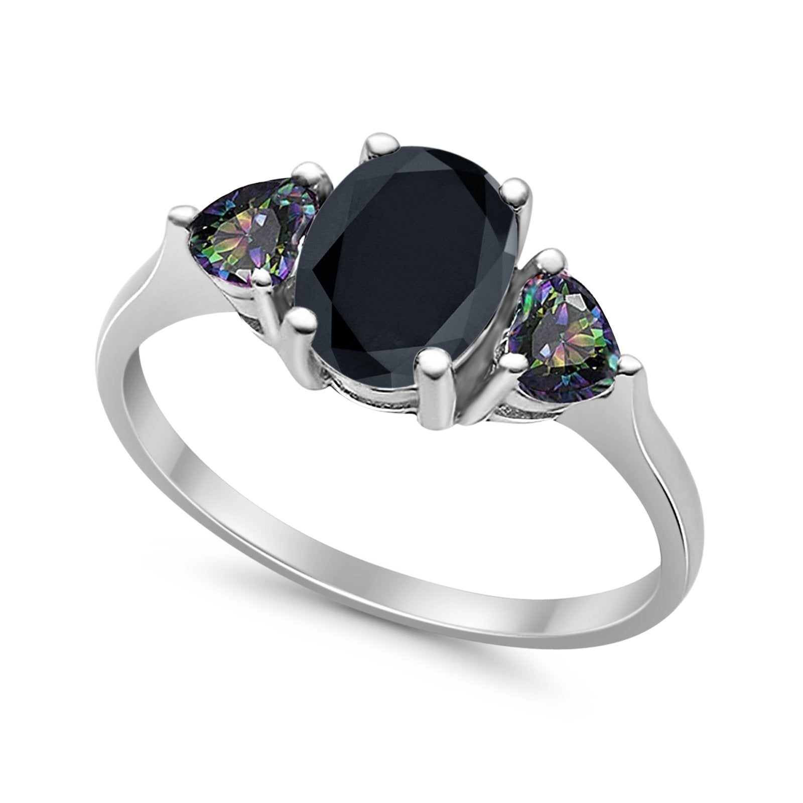 Fashion Promise Ring 3-Stone Simulated Rainbow Cubic Zirconia 925 Sterling Silver