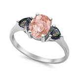 Fashion Promise Ring 3-Stone Simulated Rainbow Cubic Zirconia 925 Sterling Silver