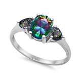 Fashion Promise Ring 3-Stone Simulated Rainbow Cubic Zirconia 925 Sterling Silver