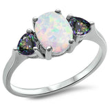 Fashion Promise Ring 3-Stone Oval Lab Created White Opal Heart Simulated Purple Amethyst 925 Sterling Silver - Blue Apple Jewelry