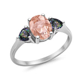 Fashion Promise Ring 3-Stone Simulated Rainbow Cubic Zirconia 925 Sterling Silver