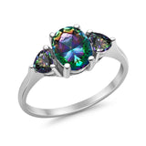 Fashion Promise Ring 3-Stone Simulated Rainbow Cubic Zirconia 925 Sterling Silver