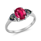 Fashion Promise Ring 3-Stone Simulated Rainbow Cubic Zirconia 925 Sterling Silver