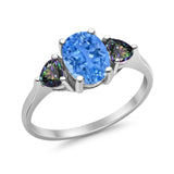 Fashion Promise Ring 3-Stone Simulated Rainbow Cubic Zirconia 925 Sterling Silver