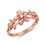 Two Turtle Plumeria Flower Ring Simulated CZ Round 925 Sterling Silver