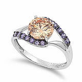 Solid 925 Sterling Silver Beautiful 2.50 Carat Round Amber Amethyst Fashion Ladies Promise Ring Lovely Gift Size 2-14