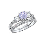 3-Stone Wedding Bridal Piece Ring Simulated Cubic Zirconia 925 Sterling Silver