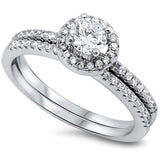 Accent Dazzling Halo Wedding Bridal Matching Band Ring Round Cubic Zirconia 925 Sterling Silver Choose Color 1