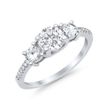 Three Stone Wedding Ring Round Simulated Cubic Zirconia 925 Sterling Silver