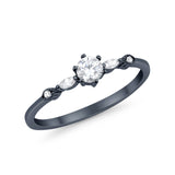 Petite Dainty Art Deco Wedding Engagement Ring Round Marquise Simulated Cubic Zirconia 925 Sterling Silver
