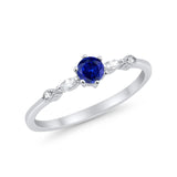 Petite Dainty Art Deco Wedding Engagement Ring Round Marquise Simulated Cubic Zirconia 925 Sterling Silver
