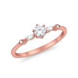 Petite Dainty Art Deco Wedding Engagement Ring Round Marquise Simulated Cubic Zirconia 925 Sterling Silver