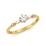 Petite Dainty Art Deco Wedding Engagement Ring Round Marquise Simulated Cubic Zirconia 925 Sterling Silver