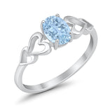 Solitaire Heart Promise Ring Oval Simulated Cubic Zirconia 925 Sterling Silver